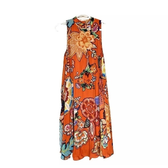 Anthropologie Maeve Larkhill Orange Silk Floral Sleeveless Midi Dress - Picture 10 of 13
